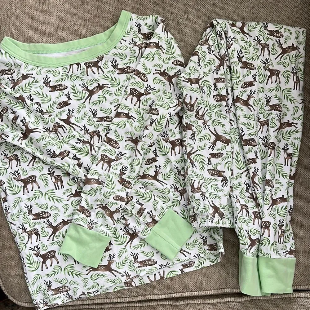 Magnolia Baby Green and Brown Pajama Sets with Whimsical Deer Design